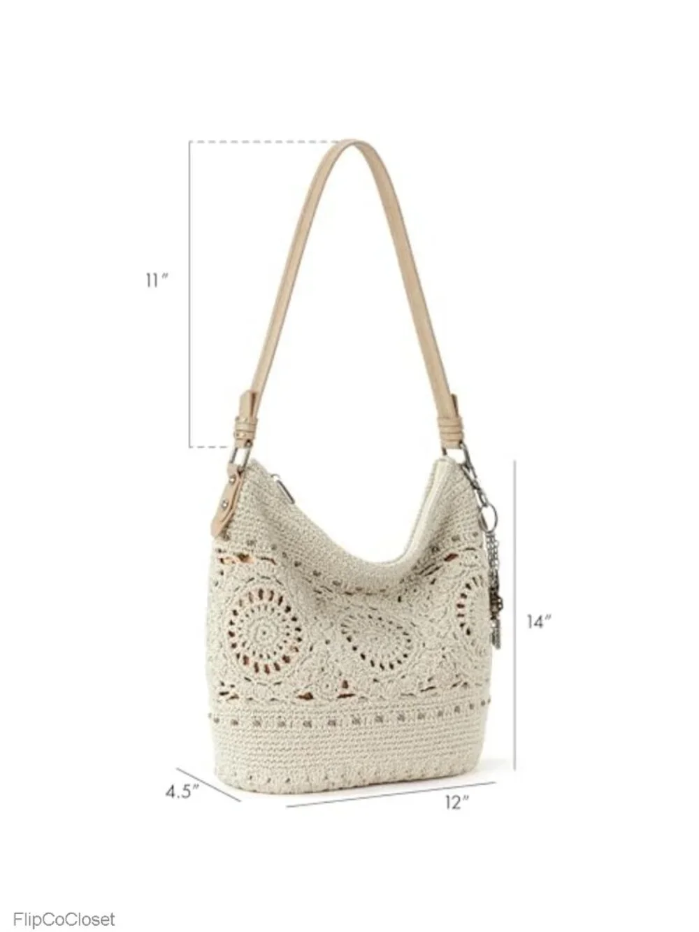 Hand Crochet Hobo Bag Large Shoulder Purse Vegan Lining Everyday Travel